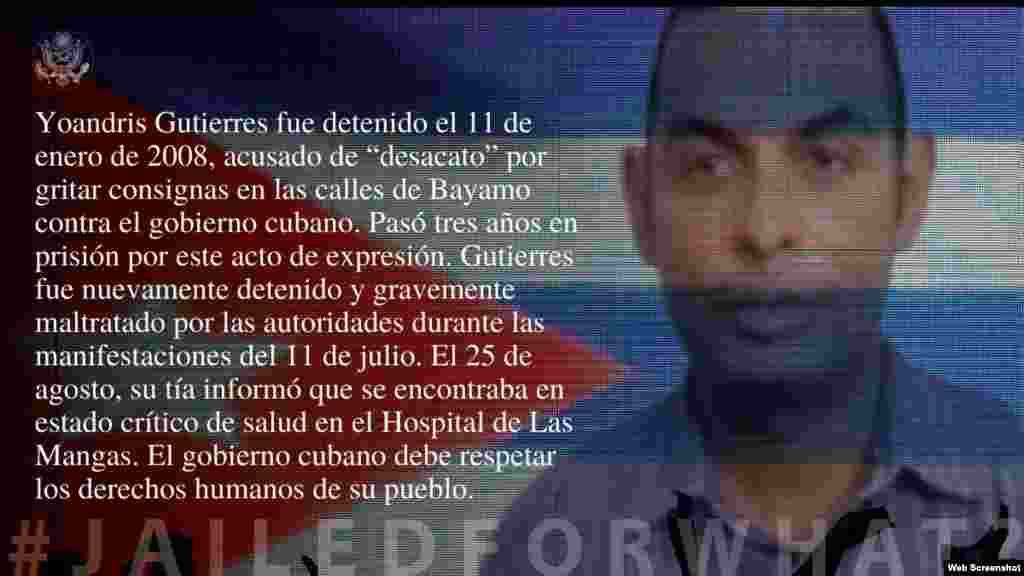 Yoandris Gutierres figura en la campaña #PresosProQué del Departamento de Estado de USA